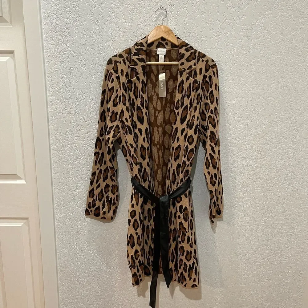 Chico’s Belted Animal Jacquard Mabel Cardigan Size 3 - Picture 11 of 12
